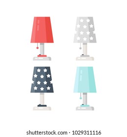 
Vector set of different lamps. Electricity table lamps. Flat vector illustration.