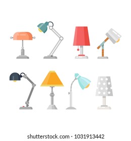 Vector set of different lamps. Electricity table lamps. Flat vector illustration.