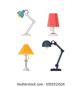 Vector set of different lamps. Electricity table lamps. Flat vector illustration.