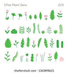 vector set of different leaves and plants in a flat style. plants isolated on white background set.