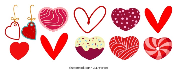 Vector set of different Love symbols. Romantic VDay collection of simple hearts and heart shape objects illustrations. St. Valentine's day graphic. Love symbols. Doodle, line art, flat illustrations