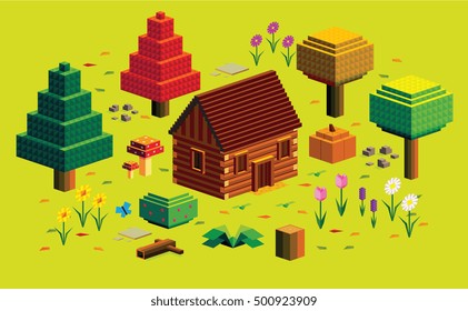 Vector Set Of Different Low Poly Style Natural Elements