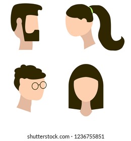 Vector set of different male and female icons in trendy flat style. People faces icons collection. Vector illustrations. Isolated on white.