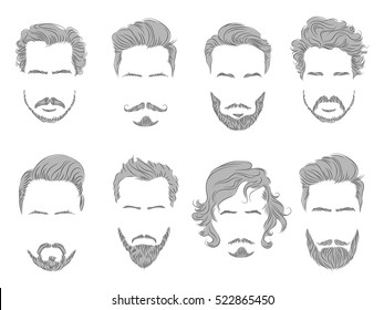 vector set of different male mustache beard hair care line silhouette sketch posters for hairdresser.