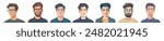 Vector set of different male portraits, young and adult men, with a beard and glasses, guy, hairstyle, style, avatar icon for social networks