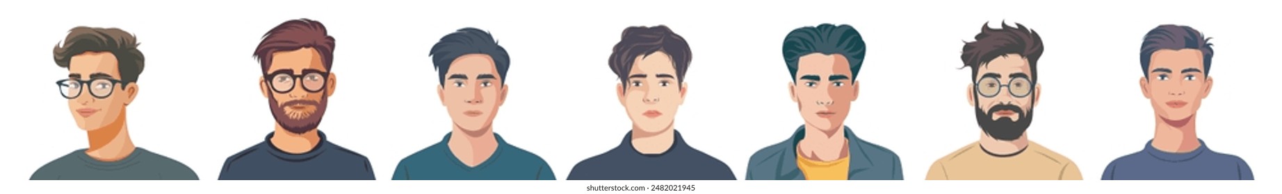 Vector set of different male portraits, young and adult men, with a beard and glasses, guy, hairstyle, style, avatar icon for social networks