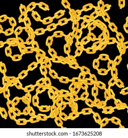 Vector Set of Different Metal Chains Isolated on Black Background. Metallic Seamless Pattern.