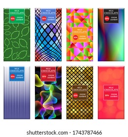 Vector Set of Different Milk Chocolate Bar Isolated on White Background. Sweet Food Collection. Package Mock up.