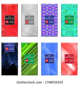 Vector Set of Different Milk Chocolate Bar Isolated on White Background. Sweet Food Collection. Package Mock up.