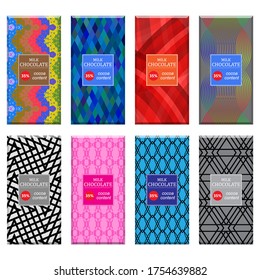 Vector Set of Different Milk Chocolate Bar Isolated on White Background. Sweet Food Collection. Package Mock up.