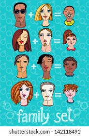 vector set of different modern families