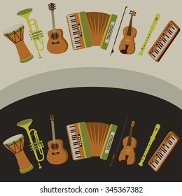 Vector set of different musical instruments. Music