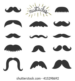 Conjunto vectorial de bigotes diferentes. Todos los elementos son aislados en blanco. Elementos antiguos. Fondo Hipster.