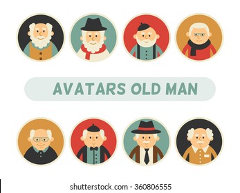 Vector set of different old man with gray hair  in flat style.