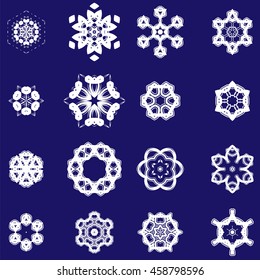 Vector Set of Different Ornamental Rosettes Isolated on Blue Background