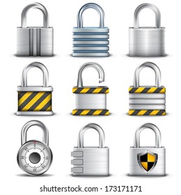 Vector set of different padlocks.