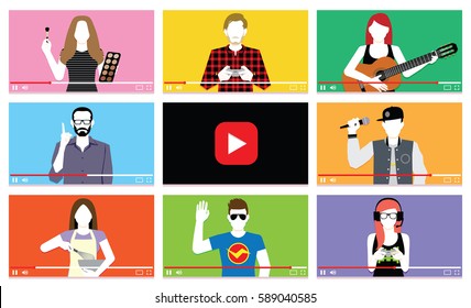 Vector Set Of Different People On Internet Videos