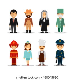 Vector set of different people professions characters. Icons, avatars and design elements in flat style.