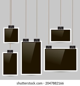 Vector Set of Different Photo Frames on Grey Wall.