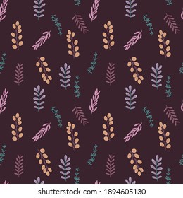 Vector Set of different plants isolated on white. Flowers and leaves collection for creating branding projects, logos, handmade craft items, web pages. Seamless pattern