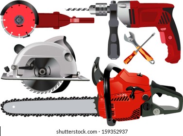 Vector Set of Different Power Tools over White Background