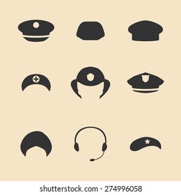 Vector Set Of Different Professions Hats Icons In Trendy Flat Style