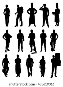 Vector Set Of Different Professions Silhouettes. Vector Image