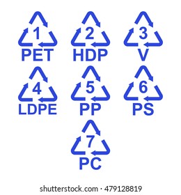 Vector set of different recycle icons for plastic bottle and other package. Isolated on white.