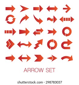 Vector set of different red arrows isolated on white background