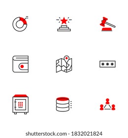 Vector set of different red business icon with safe and wallet on white background