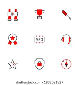 Vector set of different red business icon with star and support headphones on white background