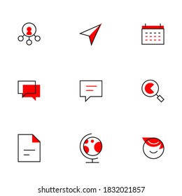 Vector set of different red business icon with calendar and speech bubble on white background