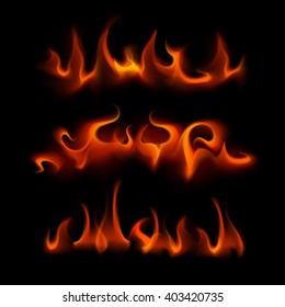 Vector Set of  Different Red Scarlet Fire Flame Bonfire  Isolated on Background