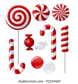 Векторный набор с различными красными и белыми конфетами