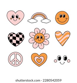 Vector set of different retro groovy elements isolated on white background