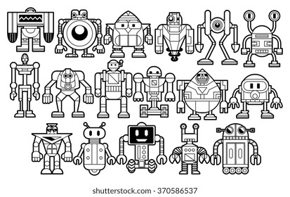 Vector Set Of Different Robots Isolated On Background