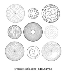 Vector set of different round graphic ornaments on white background