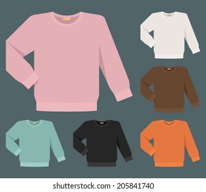 Vector set of different round neck plain color sweaters for men