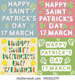vector set of different rounded headline lettering as new paper, flat design and retro style of Happy Saint Patrick's day 17 march