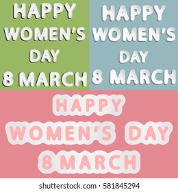 vector set of different rounded lettering word as new paper design and retro style of happy women's day 8 march