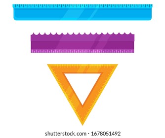 Vector set of different rulers. School supplies isolated on white background.