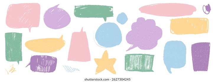Vector Set of different shapes with rough torn edges.Text boxes drawn in crayon.Speech bubbles  handdrawn
