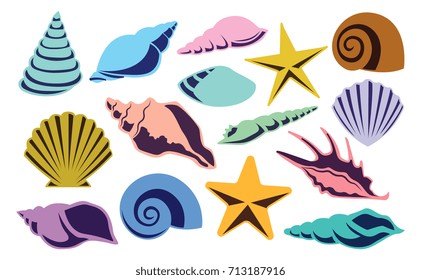 Vector Set Of Different Shells Isolated On White Background