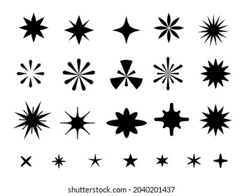 Vector Set of Different Silhouette of Black Shape of Firework and Flash Isolated on White Color Background