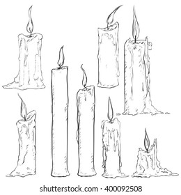 Vector Set of Different Sketch Candles