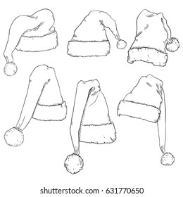 Vector Set of Different Sketch Santa Claus Hats