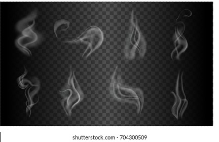 Vector set of different smoke templates isolated and transparent,