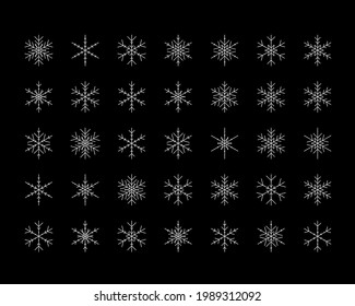 Juego de vectores de diferentes copos de nieve Iconos web de Navidad Año Nuevo
