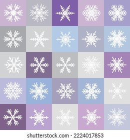 Vector set of different snowflakes. Christmas abstract background. Seamless winter pattern.