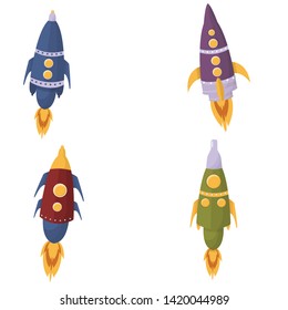 vector set of different space rockets on white background